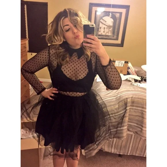 NWT  ASOS Black Sheer Tulle Dress with Collar